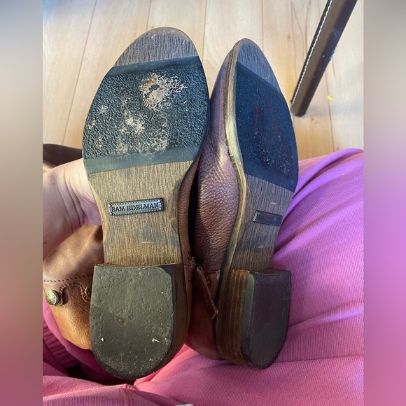 Sam Edelman Leather Pierce Whiskey Almond Toe Pull On Heel Knee Boot Size 6 - Picture 12 of 14